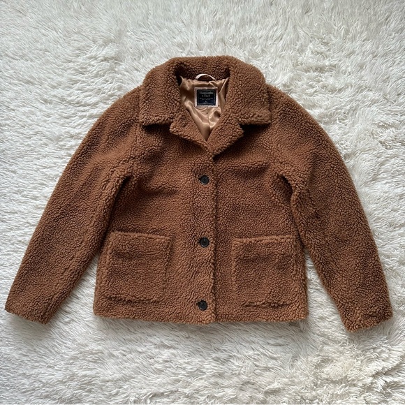 Abercrombie And Fitch Brown Sherpa Button Up Coat Size L - Picture 2 of 10